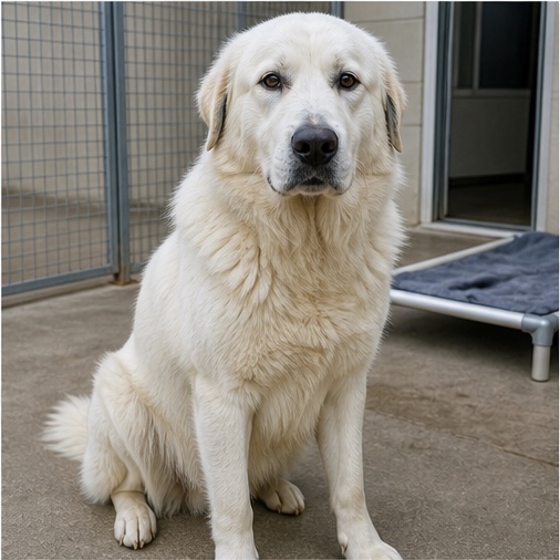 Synthetisches Demo-Profil von Tara, einem Hund in einer tierheimtypischen Umgebung