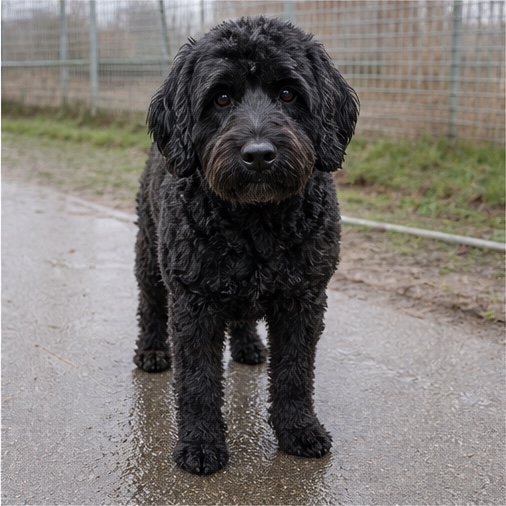 Synthetisches Demo-Profil von Sam, einem Hund in einer tierheimtypischen Umgebung