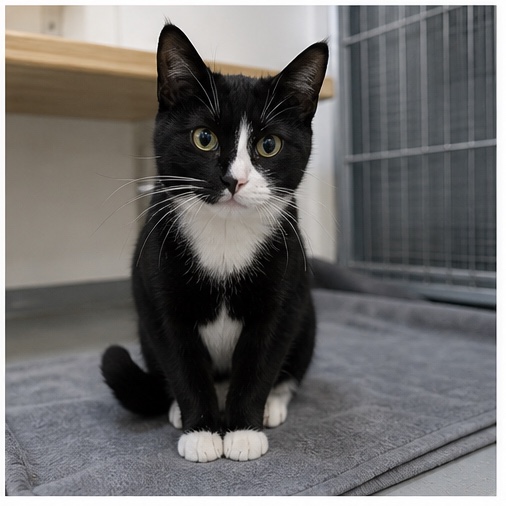 Synthetisches Demo-Profil von Findus, einer Katze in einer tierheimtypischen Umgebung