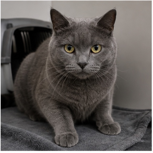 Synthetisches Demo-Profil von Lola, einer Katze in einer tierheimtypischen Umgebung