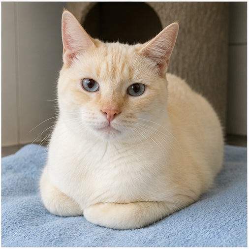 Synthetisches Demo-Profil von Fiene, einer Katze in einer tierheimtypischen Umgebung
