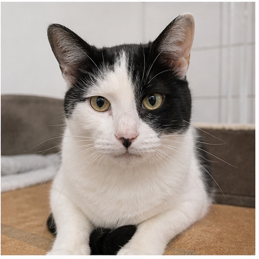 Synthetisches Demo-Profil von Max, einer Katze in einer tierheimtypischen Umgebung