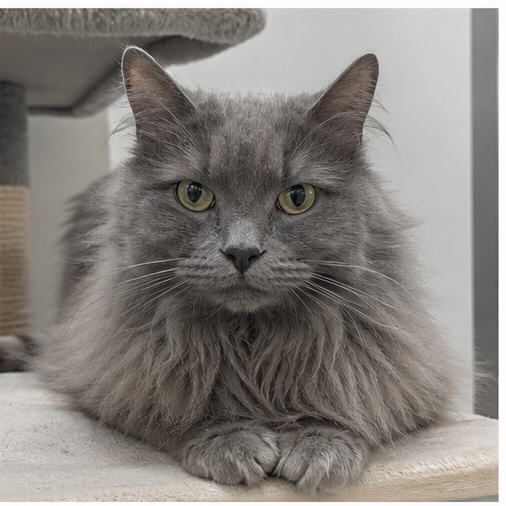 Synthetisches Demo-Profil von Lou, einer Katze in einer tierheimtypischen Umgebung