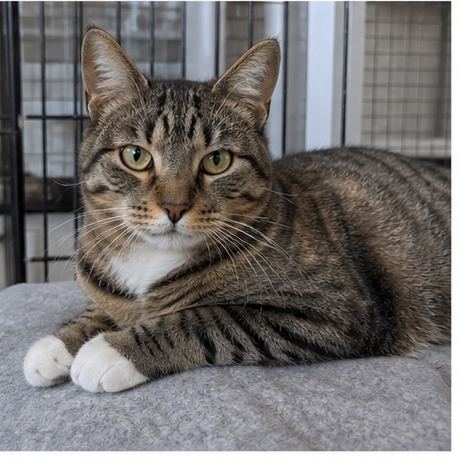 Synthetisches Demo-Profil von Smilla, einer Katze in einer tierheimtypischen Umgebung